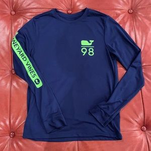 Vineyard Vines always medium Navy and bright green sport tech long sleeve T